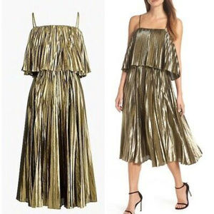 NWT J. Crew Collection Pleated Midi Dress Gold